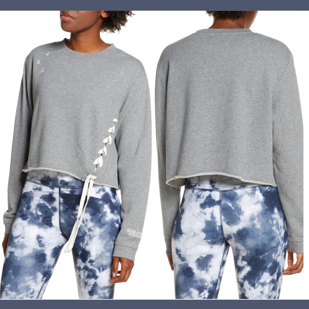 NWT $108 SOUL by SoulCycle Casey‎ Crop Sweatshirt in Grey [SZ Large ]